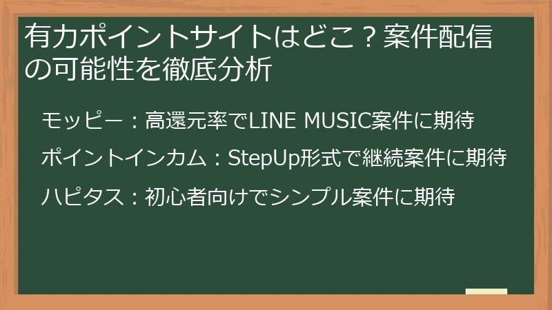 有力ポイントサイトはどこ？案件配信の可能性を徹底分析