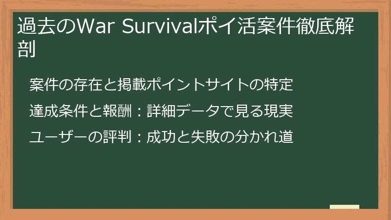 過去のWar Survivalポイ活案件徹底解剖