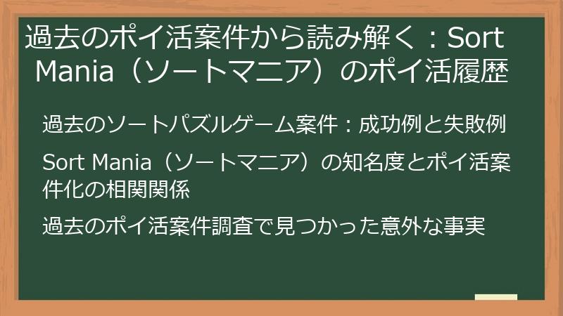 過去のポイ活案件から読み解く：Sort Mania（ソートマニア）のポイ活履歴