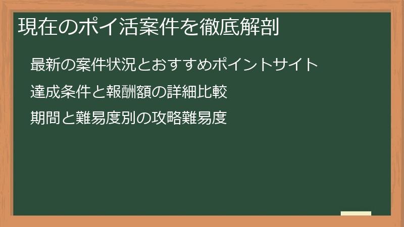 現在のポイ活案件を徹底解剖