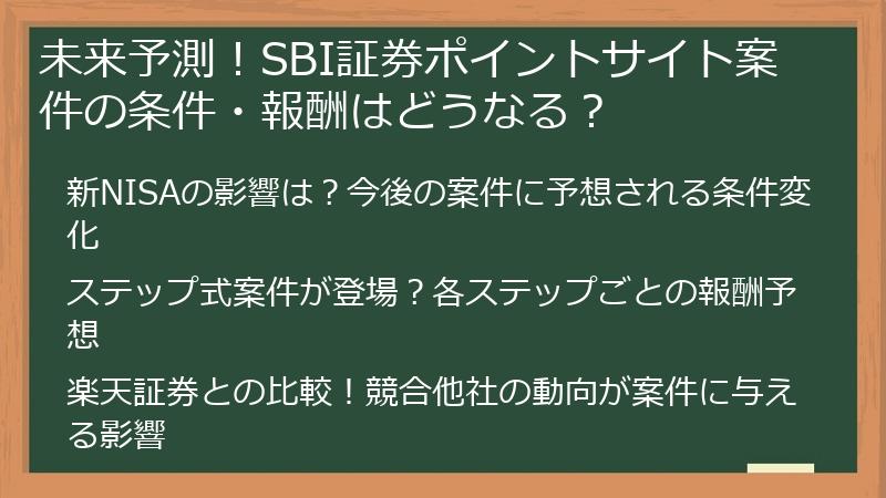 未来予測！SBI証券ポイントサイト案件の条件・報酬はどうなる？
