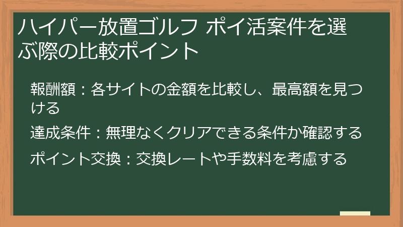 ハイパー放置ゴルフ ポイ活案件を選ぶ際の比較ポイント