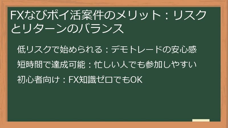 FXなびポイ活案件のメリット：リスクとリターンのバランス