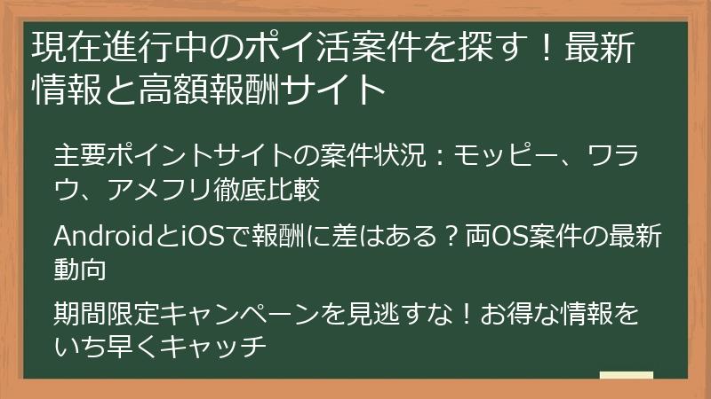 現在進行中のポイ活案件を探す！最新情報と高額報酬サイト