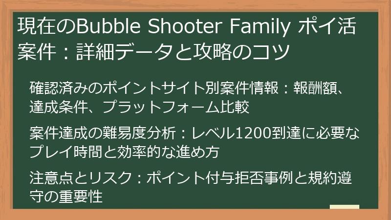 現在のBubble Shooter Family ポイ活案件：詳細データと攻略のコツ