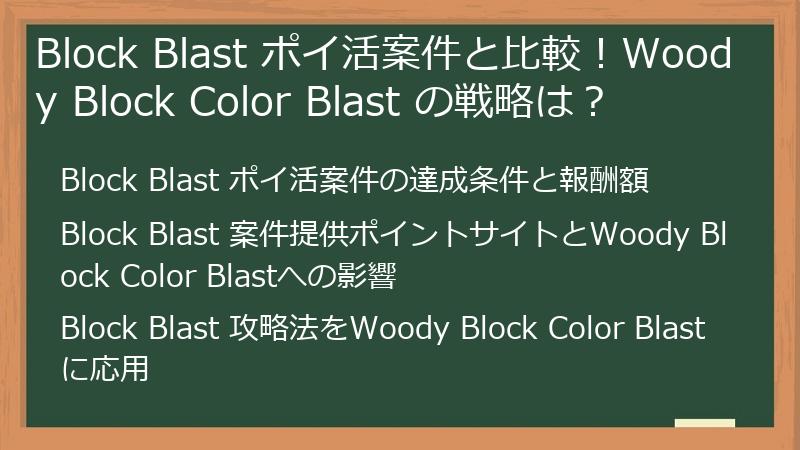 Block Blast ポイ活案件と比較！Woody Block Color Blast の戦略は？