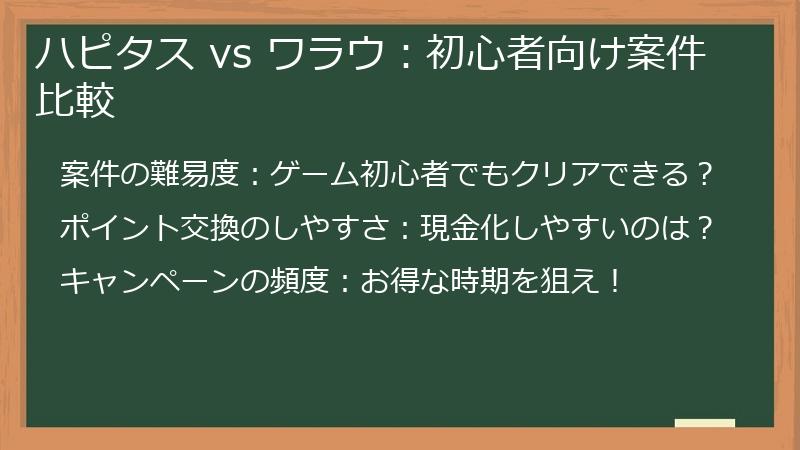 ハピタス vs ワラウ：初心者向け案件比較