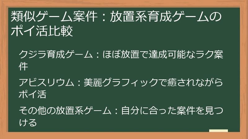 類似ゲーム案件:放置系育成ゲームのポイ活比較