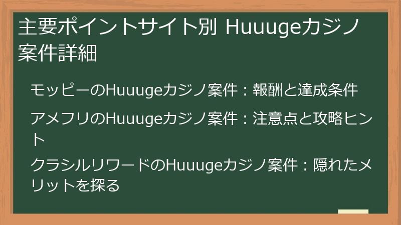 主要ポイントサイト別 Huuugeカジノ案件詳細