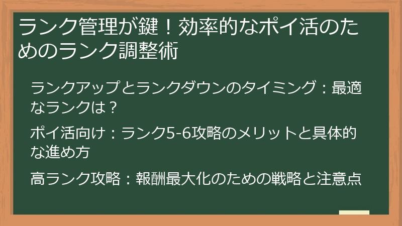 ランク管理が鍵！効率的なポイ活のためのランク調整術