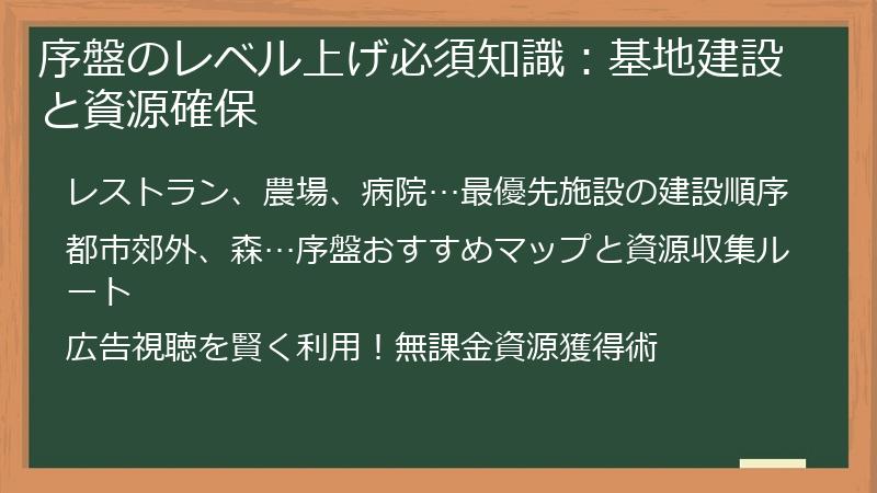 序盤のレベル上げ必須知識：基地建設と資源確保
