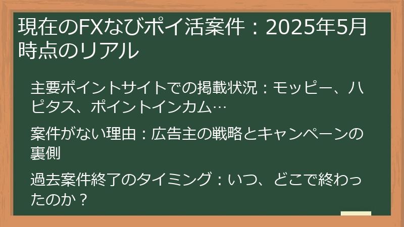 現在のFXなびポイ活案件：2025年5月時点のリアル