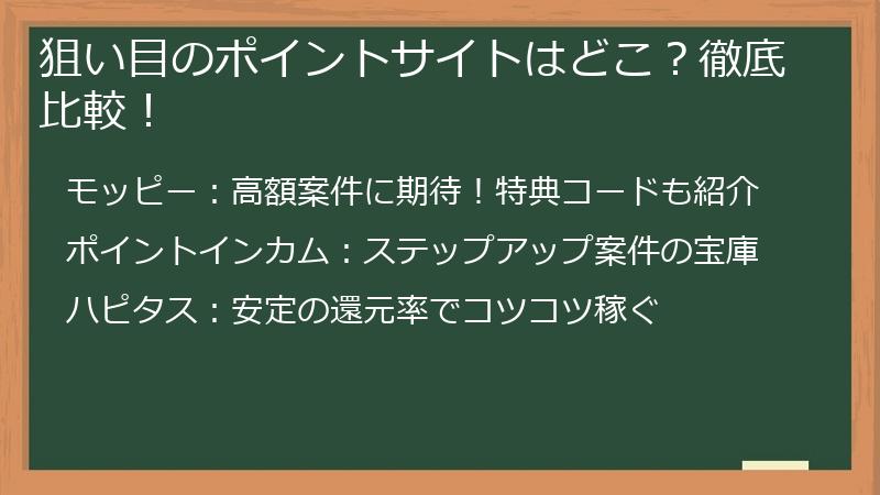 狙い目のポイントサイトはどこ？徹底比較！