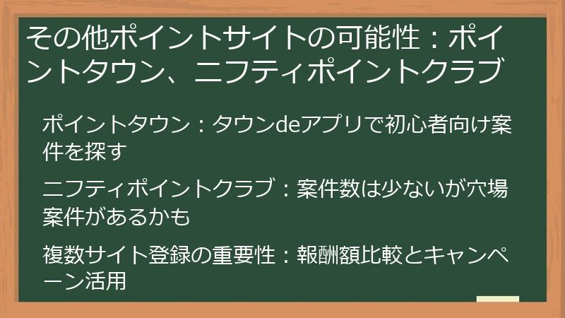 その他ポイントサイトの可能性：ポイントタウン、ニフティポイントクラブ