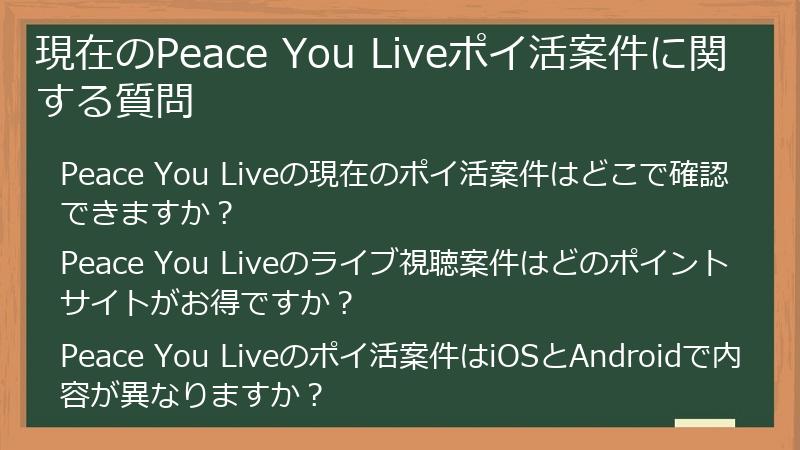 現在のPeace You Liveポイ活案件に関する質問
