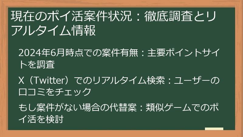 現在のポイ活案件状況：徹底調査とリアルタイム情報