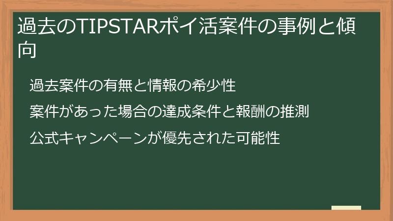 過去のTIPSTARポイ活案件の事例と傾向