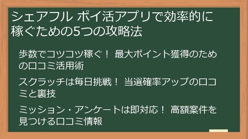 シェアフル ポイ活アプリで効率的に稼ぐための5つの攻略法