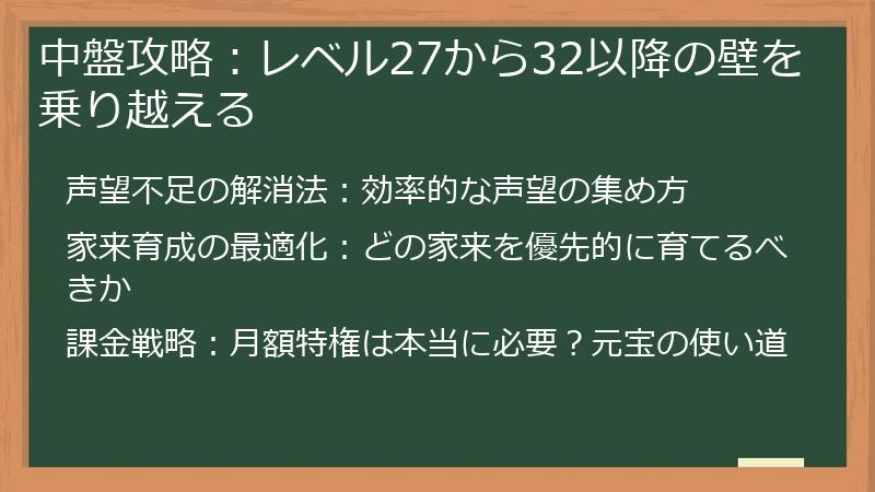 中盤攻略：レベル27から32以降の壁を乗り越える