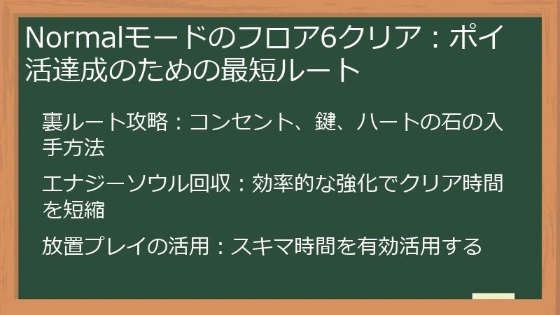 Normalモードのフロア6クリア：ポイ活達成のための最短ルート