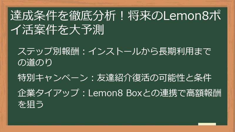 達成条件を徹底分析！将来のLemon8ポイ活案件を大予測