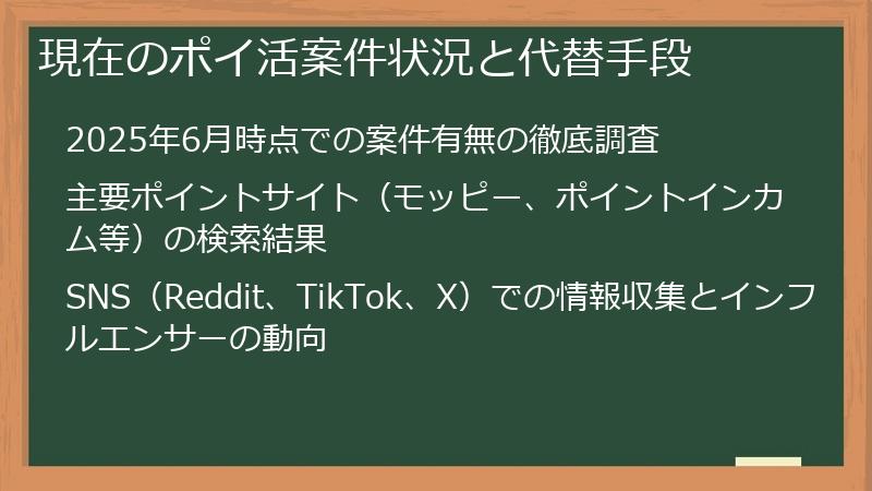 現在のポイ活案件状況と代替手段
