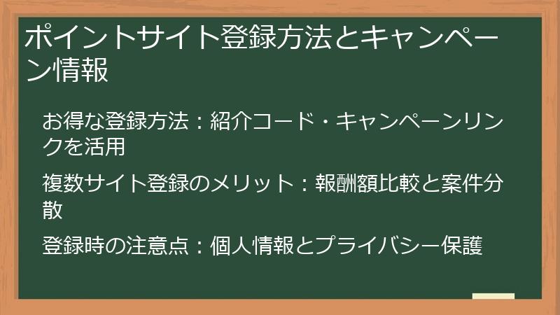 ポイントサイト登録方法とキャンペーン情報