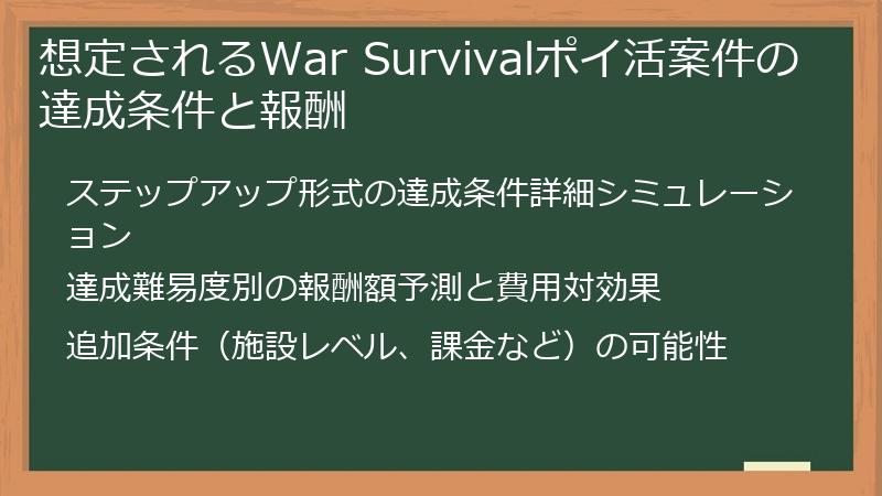 想定されるWar Survivalポイ活案件の達成条件と報酬
