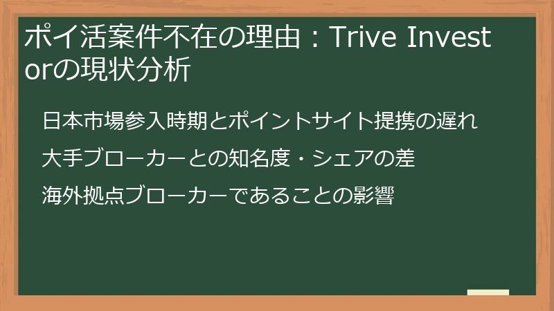 ポイ活案件不在の理由：Trive Investorの現状分析