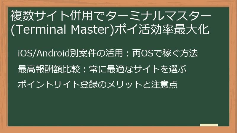 複数サイト併用でターミナルマスター(Terminal Master)ポイ活効率最大化