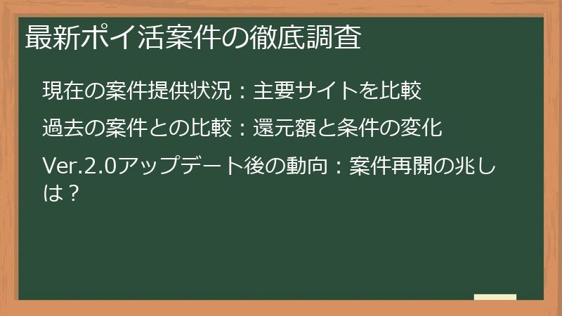 最新ポイ活案件の徹底調査