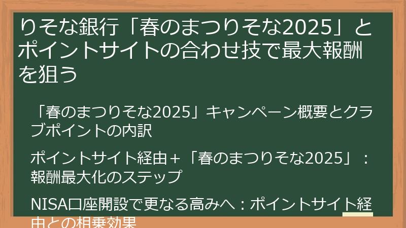 りそな銀行「春のまつりそな2025」とポイントサイトの合わせ技で最大報酬を狙う