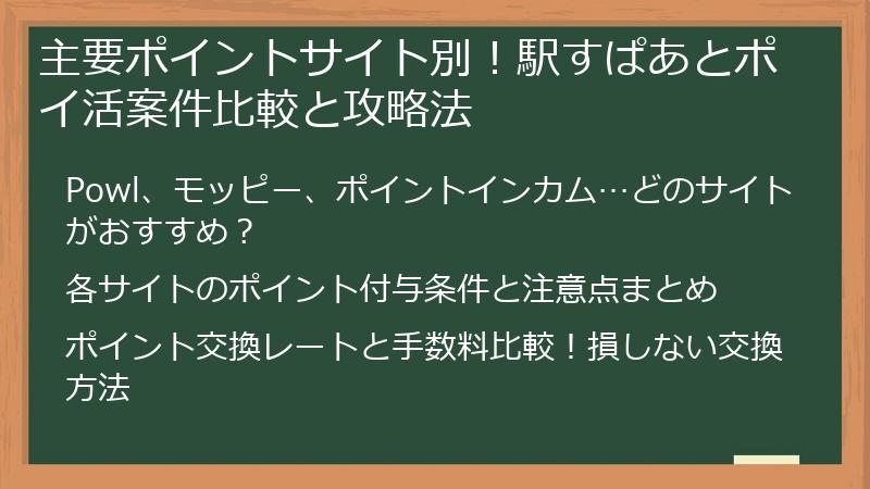 主要ポイントサイト別！駅すぱあとポイ活案件比較と攻略法
