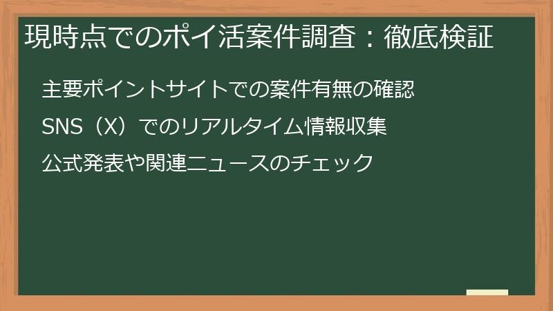 現時点でのポイ活案件調査：徹底検証