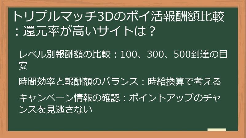 トリプルマッチ3Dのポイ活報酬額比較：還元率が高いサイトは？