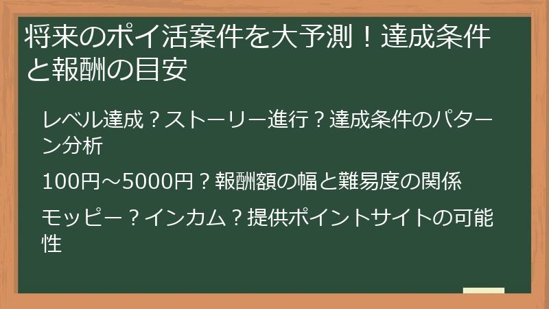 将来のポイ活案件を大予測！達成条件と報酬の目安
