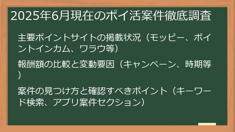 2025年6月現在のポイ活案件徹底調査