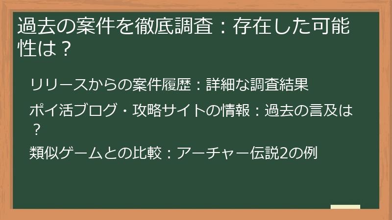 過去の案件を徹底調査：存在した可能性は？