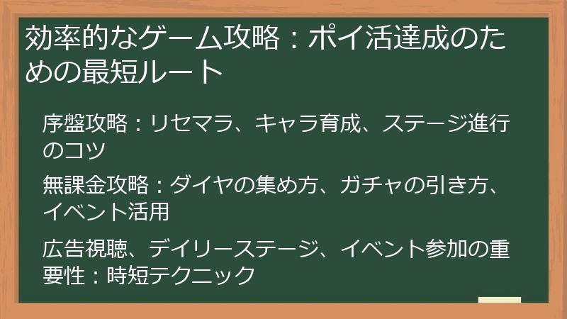 効率的なゲーム攻略：ポイ活達成のための最短ルート