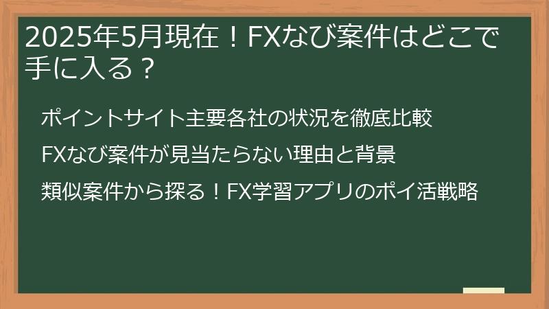 2025年5月現在！FXなび案件はどこで手に入る？