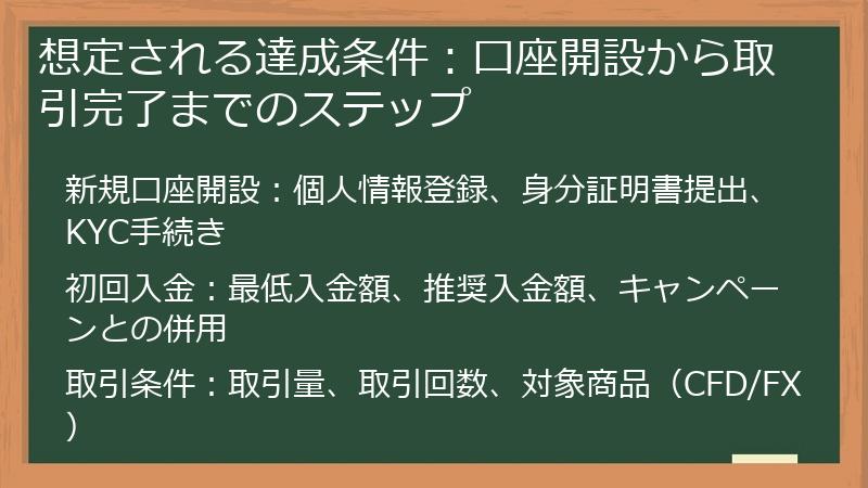 想定される達成条件：口座開設から取引完了までのステップ