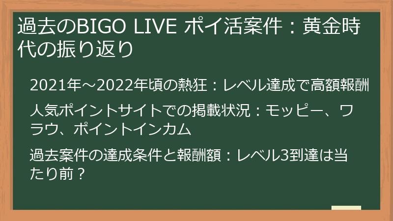 過去のBIGO LIVE ポイ活案件：黄金時代の振り返り