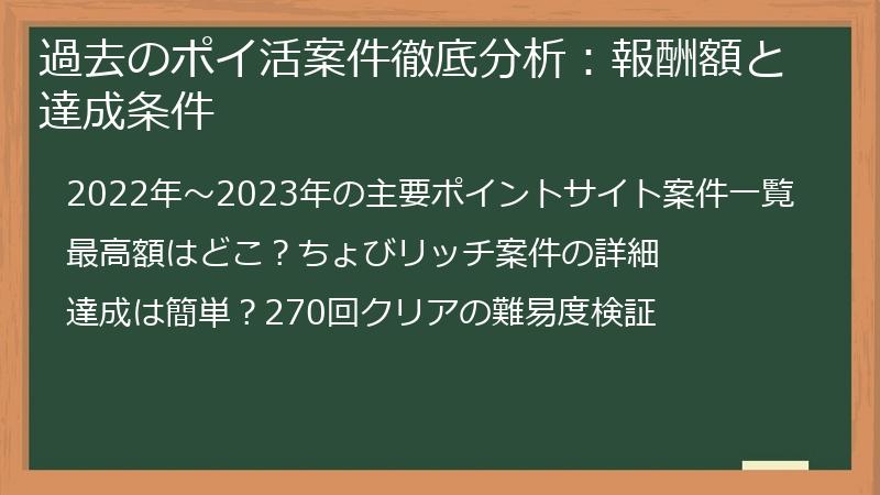 過去のポイ活案件徹底分析：報酬額と達成条件