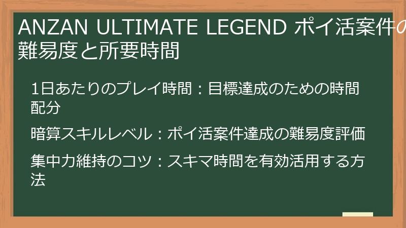 ANZAN ULTIMATE LEGEND ポイ活案件の難易度と所要時間