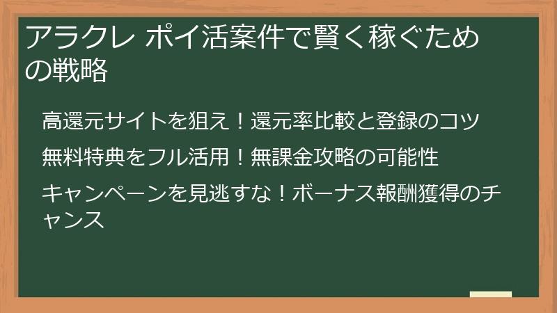 アラクレ ポイ活案件で賢く稼ぐための戦略