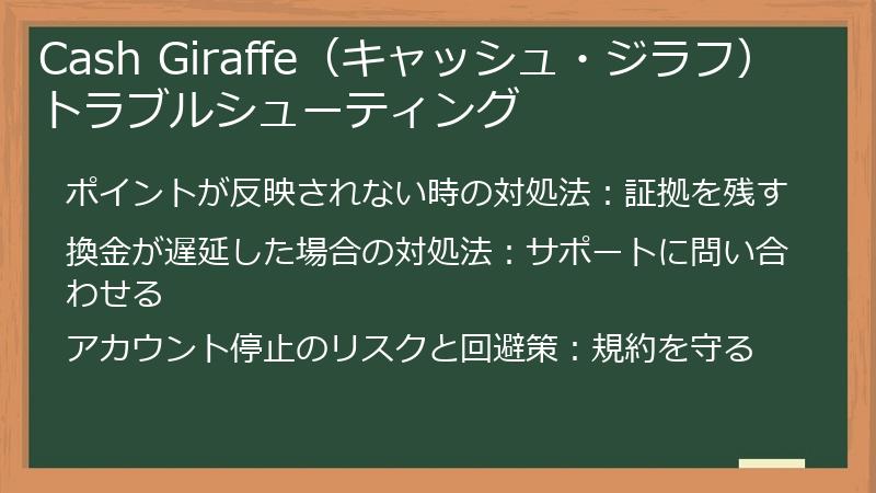 Cash Giraffe(キャッシュ・ジラフ)トラブルシューティング