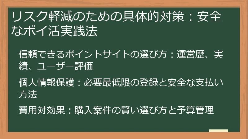 リスク軽減のための具体的対策：安全なポイ活実践法