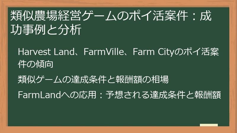 類似農場経営ゲームのポイ活案件：成功事例と分析