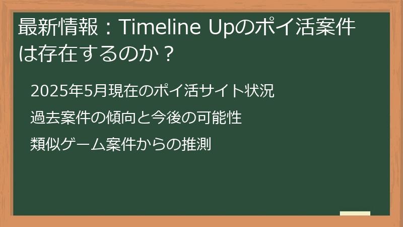 最新情報：Timeline Upのポイ活案件は存在するのか？
