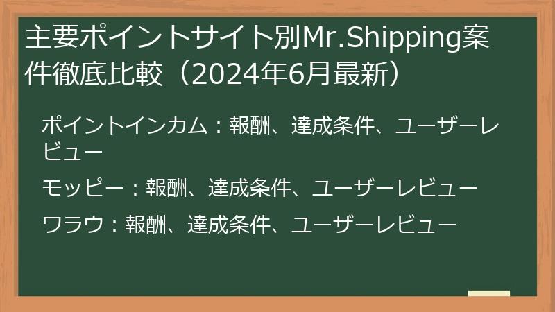 主要ポイントサイト別Mr.Shipping案件徹底比較（2024年6月最新）